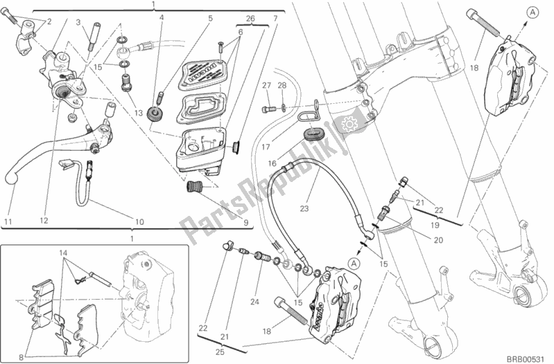 All parts for the Front Brake System of the Ducati Diavel Xdiavel Sport Pack Brasil 1260 2017